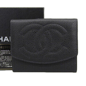 CHANEL Black Caviar Leather Logo Wallet